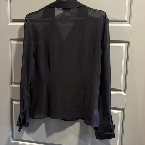 LOFT Black Sheer Button-Down Blouse - Picture 4 of 4
